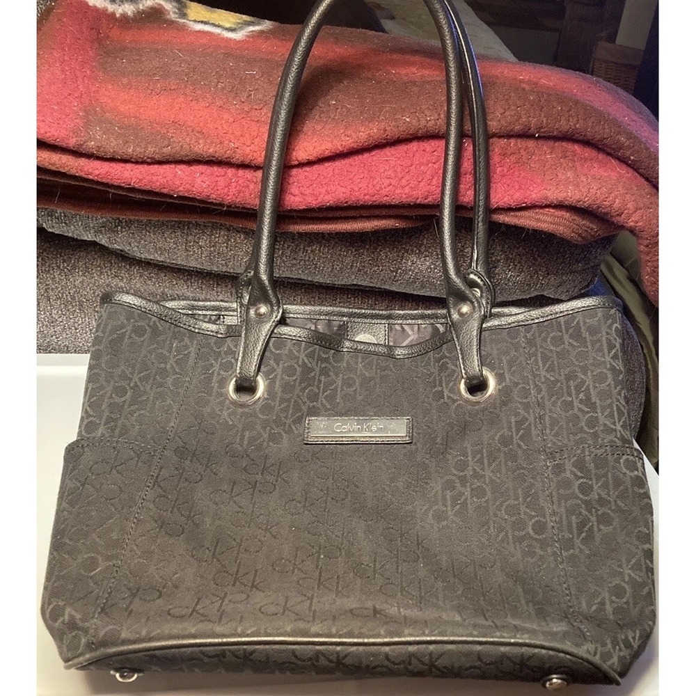 Calvin Klein Black Tote Purse Medium Size Short Carry Strap